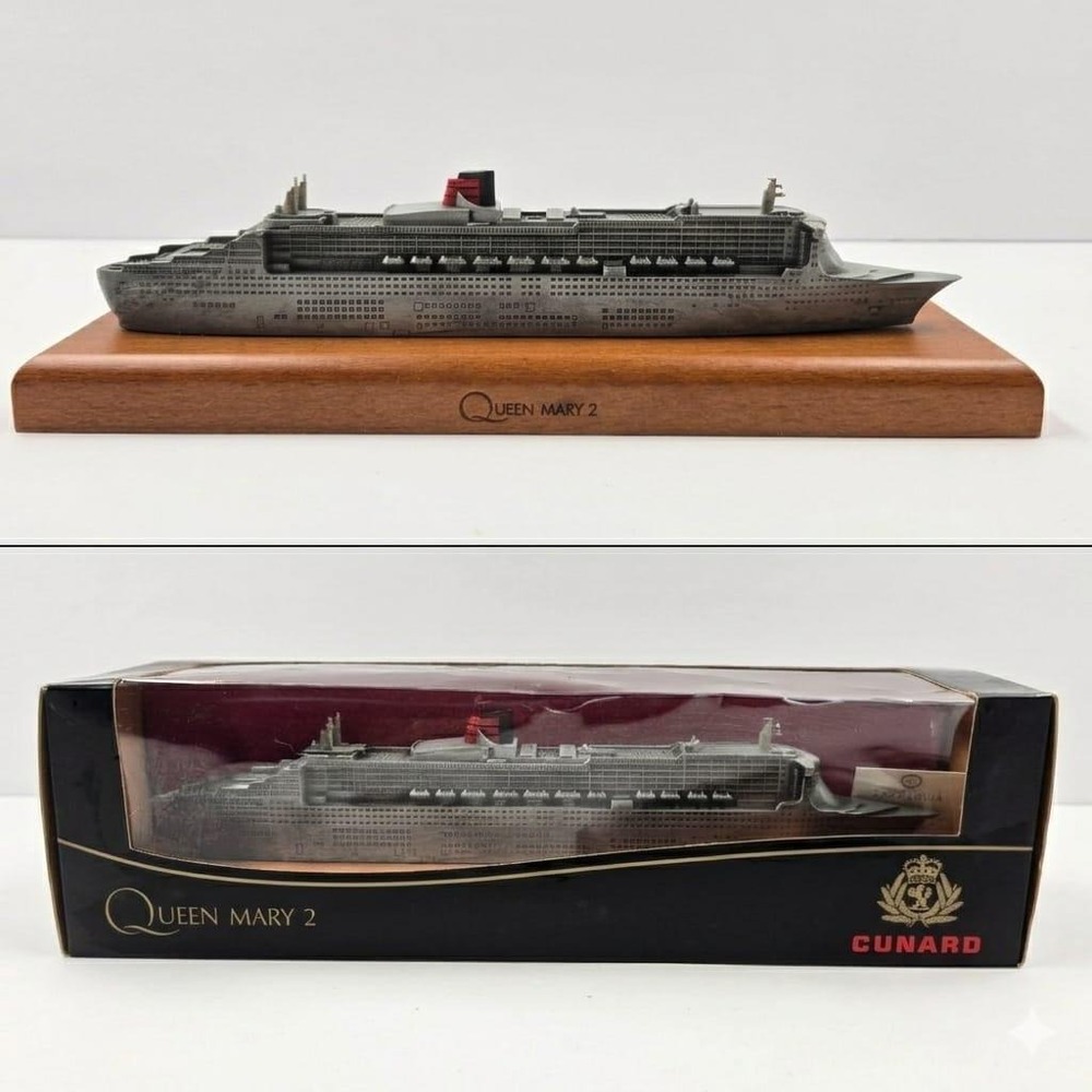 Cunard QueenMary 2 Metal Ship Model Fratelli Pazzaglia Italy Wood Base Boxed